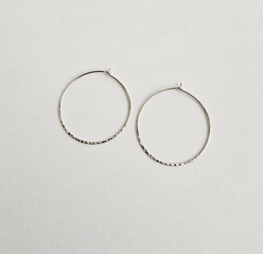 Hammered silver hoops